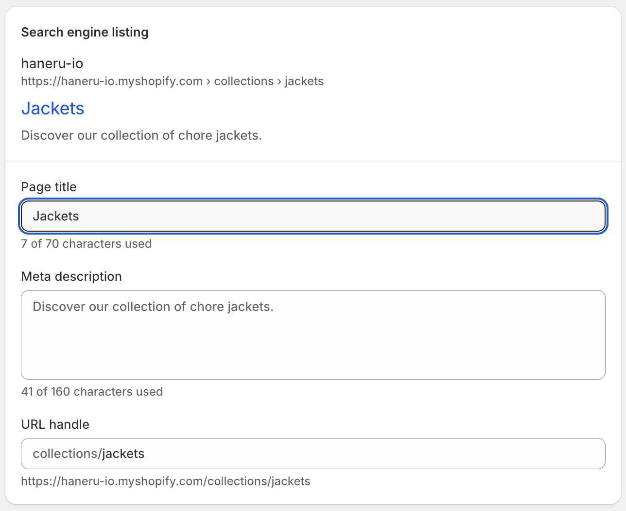 Collection SEO listing