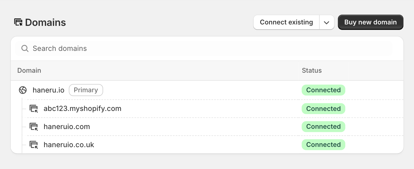 Domain settings showing a connected custom domain