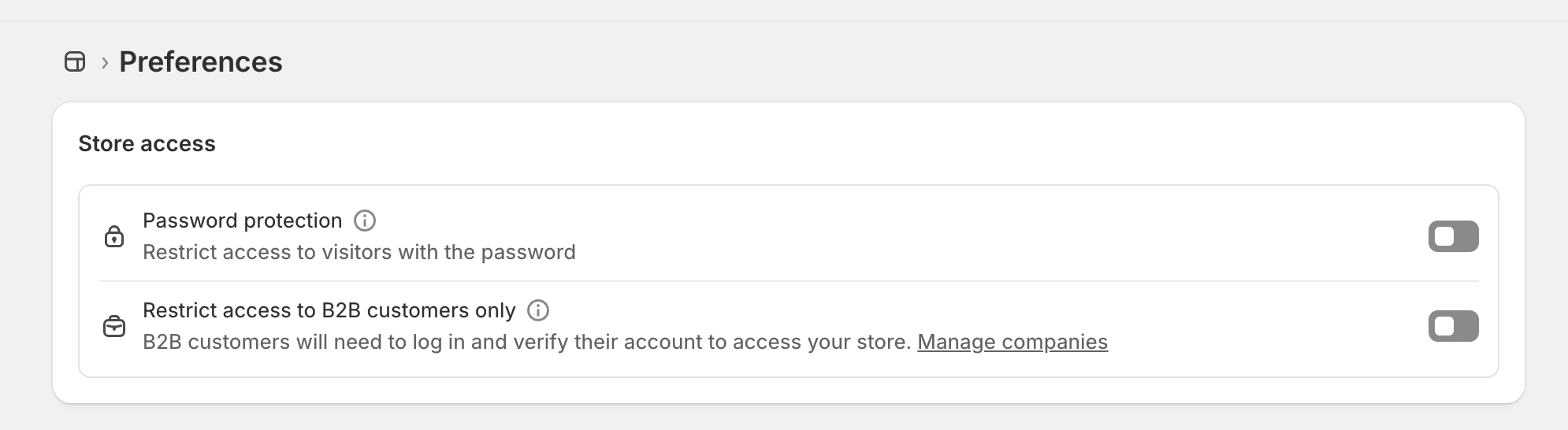 Password protection section in Online Store Preferences