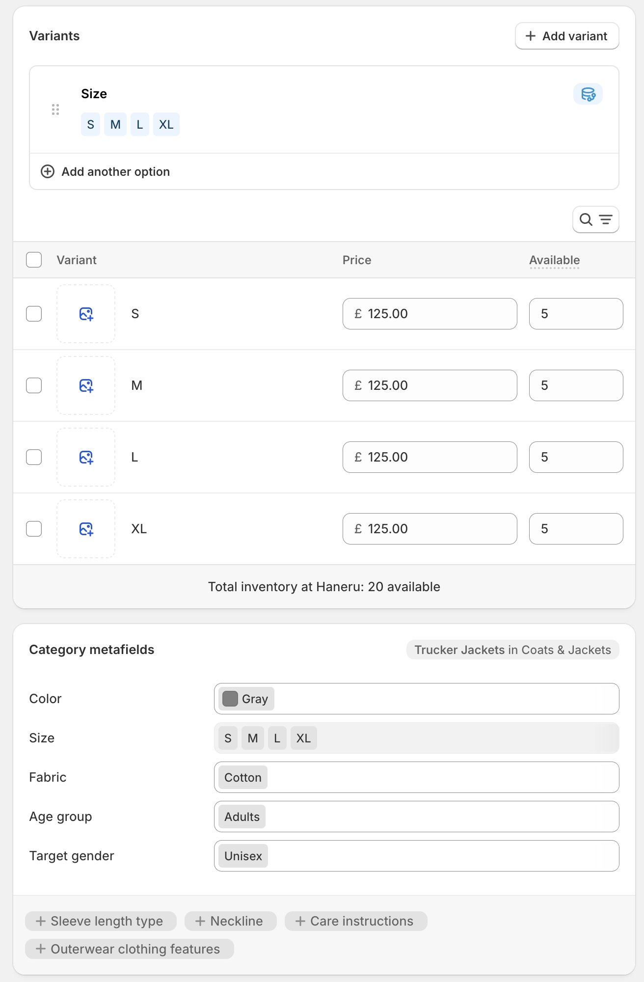 Shopify Product Creation Screen second phase