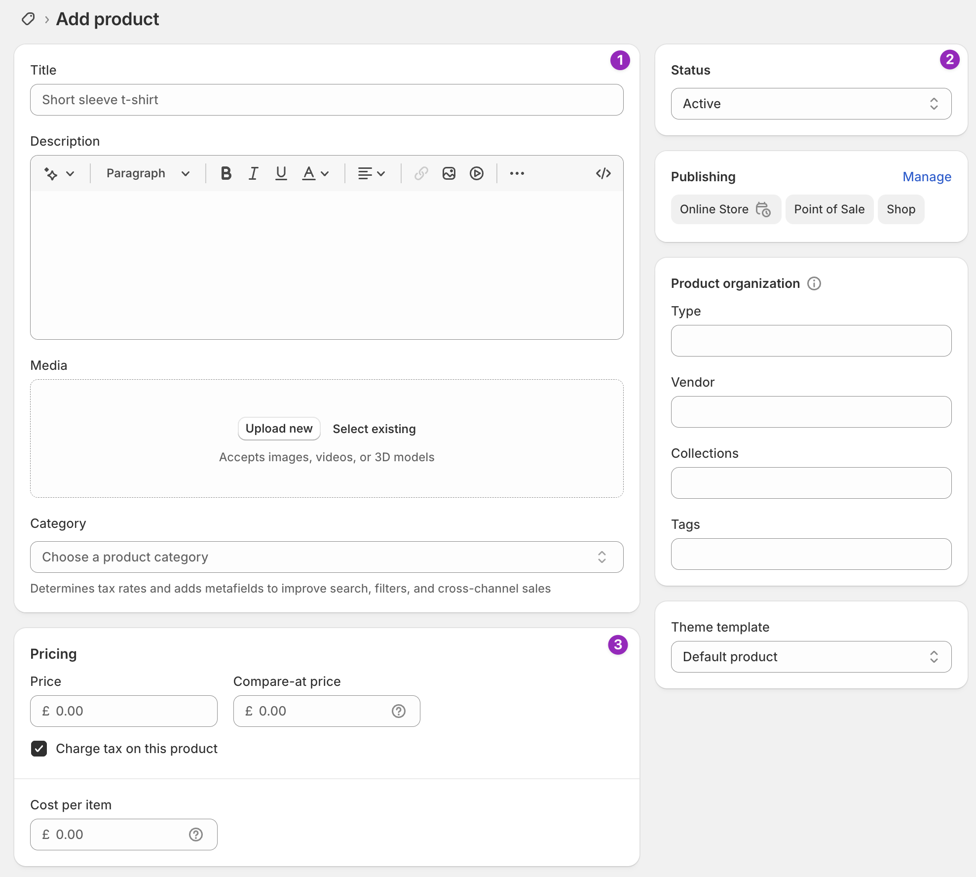 Shopify Product Creation Editor Screen