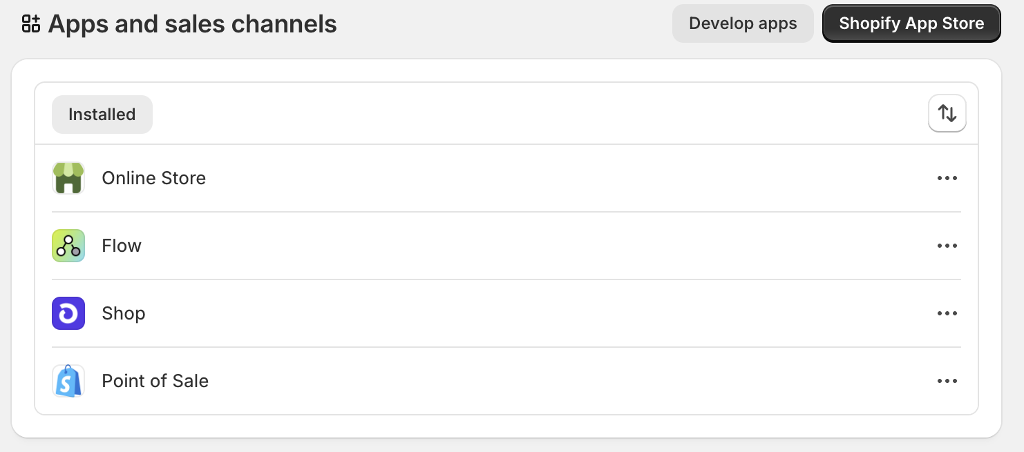 Shopify Sales Channels Menu
